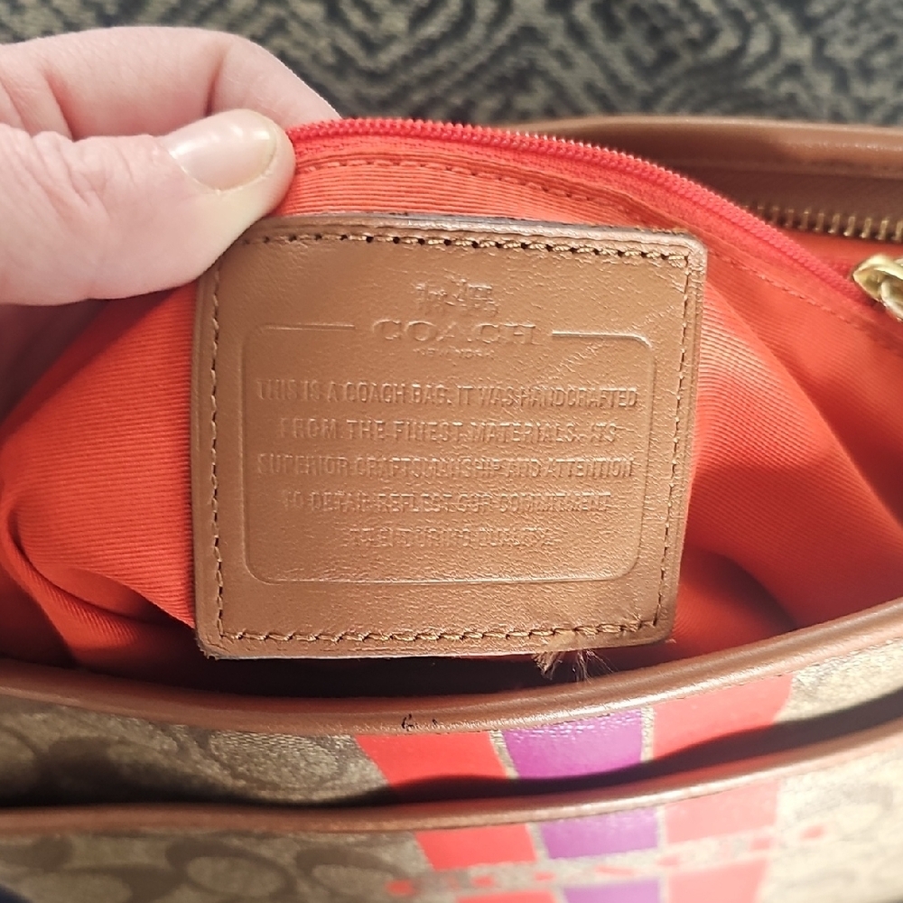 Sold!!!! Coach Tan Bag with Red and Purple Interior - Picture 4 of 11
